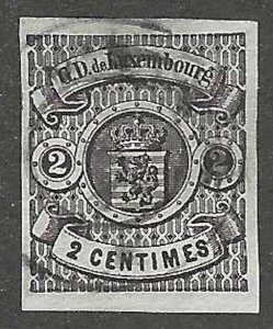 Luxembourg, 1860, Scott #5, 2c black, Used, 4 Margins, Very Fine