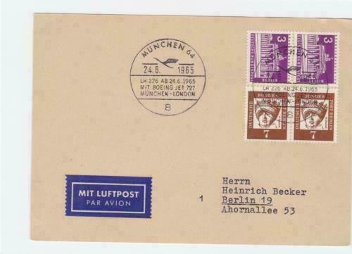 Germany 1965 Boeing Munich to London special cancel stamps card  R21058