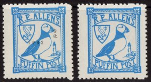 Thematic stamps CINDERELLA 1981/2 R.E.ALLEN PUFFIN POST 2 diff mint