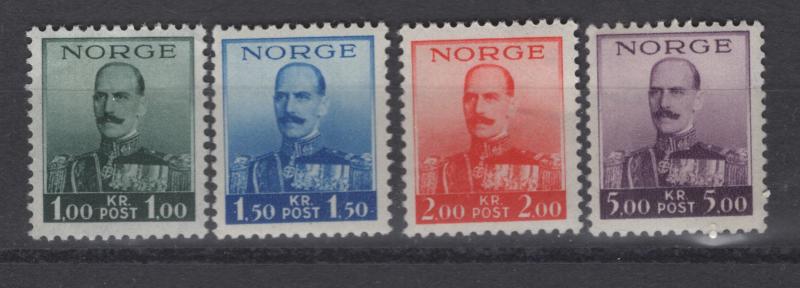 NORWAY  177-180 MINT HINGED, REMNANTS, KING HAAKON VII, SET 1937