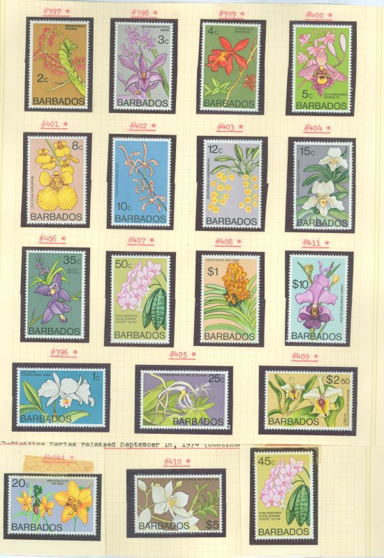 Barbados #396-411 Mint (NH) Single (Complete Set) (Flora) (Flowers)