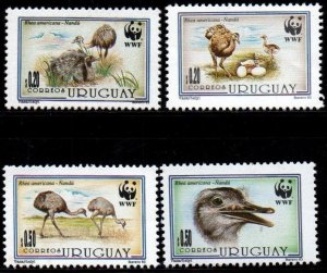 1993 Uruguay world wildlife fund ñandu chicks head two walking #1509-12 ** MNH