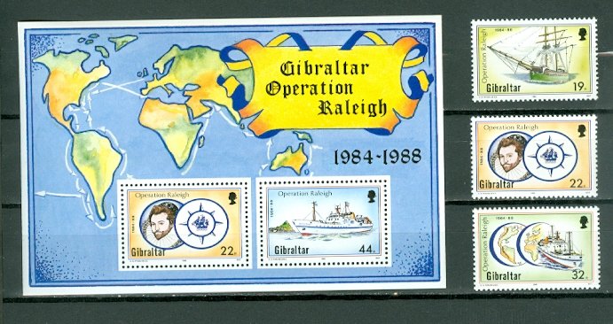 GIBRALTAR SHIPS #536-539...SE & SOUV. SHEET...MNH...$5.50