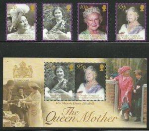 Album Treasures South Georgia Scott # 281-85 Queen Mother Set + SS Mint NH