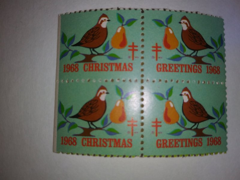 1968 CHRISTMAS SEALS BLOCK OF 4 MINT NEVER HINGED GEMS !! GREAT FIND !!