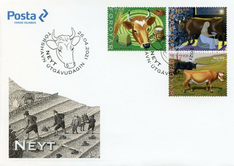 Faroes Faroe Islands Farm Animals Stamps 2021 FDC Cattle Cows Cow 3v Set