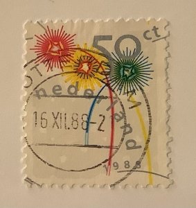 Netherlands 1988 Scott 739 used - 50c,  Fireworks,  Christmas and New Year