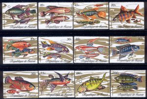 Guinea - 1971 set of 12 stamps depicting fish #570-81 cv $ 13.15 Lot # 121