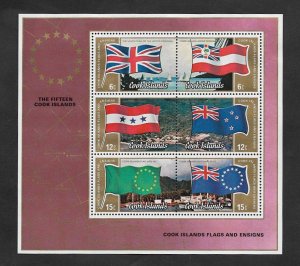 SD)1983 COOK ISLANDS FLAGS OF THE COOK ISLANDS THROUGH HISTORY, SOUVENIR SHEET,