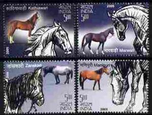 India 2009 Horses perf set of 4 values unmounted mint
