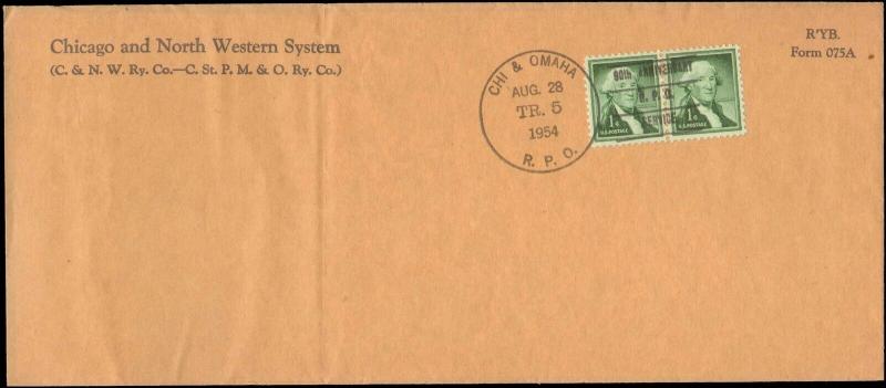 1954 CHI & OMAHA  RPO RAILROAD CANCEL + ANNIVERSARY RPO CANCEL