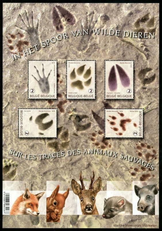 HERRICKSTAMP NEW ISSUES BELGIUM Animal Footprints Sheetlet