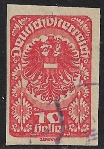 AUSTRIA 1920 10h Red ARMS Imperforate Issue Sc 230 VFU