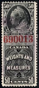 1897 Canada Revenue Van Dam #- FWM39 50 Cents Queen Victoria Weights & Measures