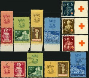 Croatia #B3-B5 #B56-B59 German Occupation Semi Postal Stamp Collection Used MLH