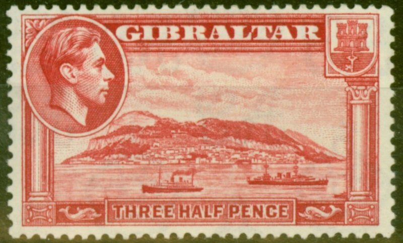 Gibraltar 1938 1 1/2d Carmine SG123a P.13.5 Fine Lightly Mtd Mint