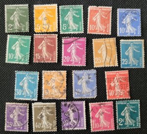 France, 1906-37,Sower set of 17, solid background, used, SCV$13.85