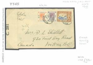 HONG KONG Cover WW2 *Clipper Air Mail* Censored 1941 Canada Victoria Y145