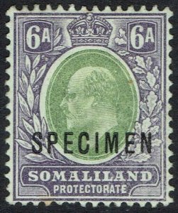 BRITISH SOMALILAND 1904 KEVII 6A SPECIMEN WMK CROWN CA 