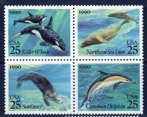 U.S.#2511a Sea Creatures 25c Block of 4, MNH