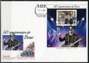 TOGO  2020  60th aNNIVERSARY OF BONO SOUVENIR SHEET FIRST DAY COVER