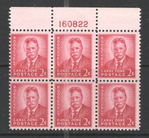 US/Canal Zone 1949 Sc# 138 MNH VG/F - Plate block 6 Theodore Roosevelt #2