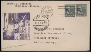 USA 1946 Germany 15c Buchanan Prexie Pair Berlin First Flight Transatlanti 86037