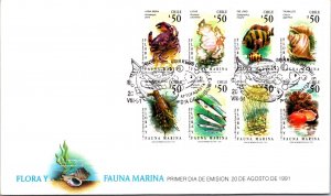 SCHALLSTAMPS CHILE 1991 CACHET FDC COVER COMM MARINE FAUNA SPECIAL CANC