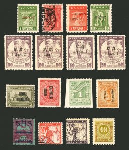 Greece Area 1913-1915 EFO Assorted Overprint, Perf etc Errors Mint and Used