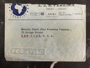 1943 Mozambique Commercial Airmail Cover To New York USA