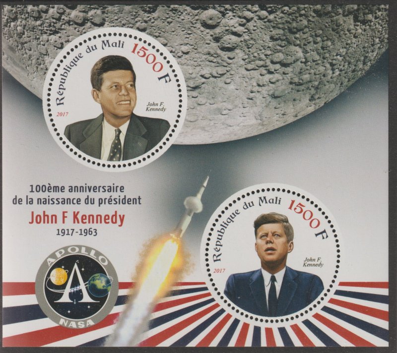 JOHN F KENNEDY  perf sheet containing two circular values mnh