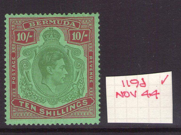 Bermuda George Vi 10/- SG119d  Nov 44 Ptg. MNH condition.