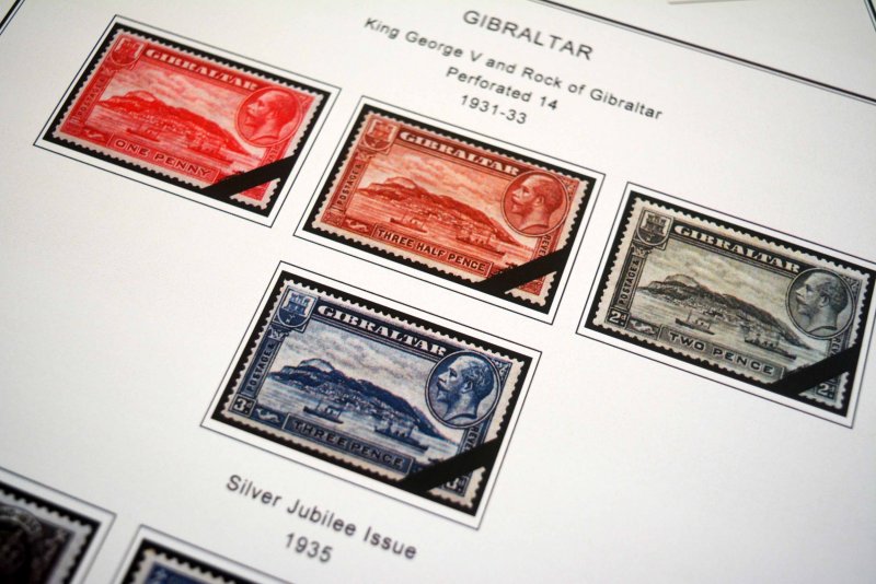 COLOR PRINTED GIBRALTAR [CLASS.] 1886-1950 STAMP ALBUM PAGES (12 illustr. pages)