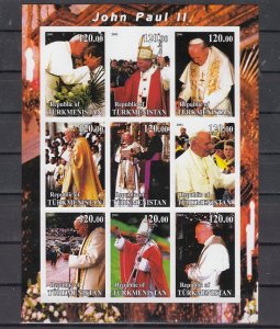 Turkmenistan, 2001 Russian Local. Pope John Paul II, IMPERF sheet. ^