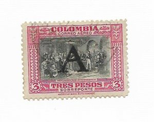 COLOMBIA 1950 AIRMAIL OVERPRINTED A AVIANCA  HIGH VALUE 3 PESOS USED C197