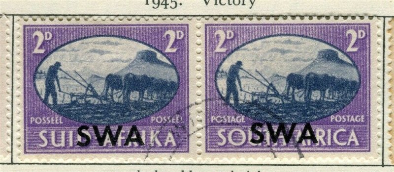 SOUTH WEST AFRICA; 1945 early Victory issue fine used 2d. Pair 