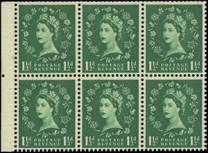 GREAT BRITAIN Sc 294c VF/MLH-1953 1½p QEII Bklt Pane of 6- Extremely Light Hinge