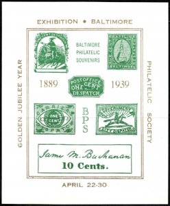 1939 US Poster Stamp Baltimore Philatelic Society Golden Jubilee Year (Blue)