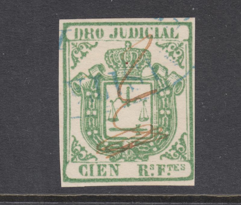 Cuba Jones AA27 used. 1863 100r green Legal Document (DERECHO JUDICIAL) fiscal