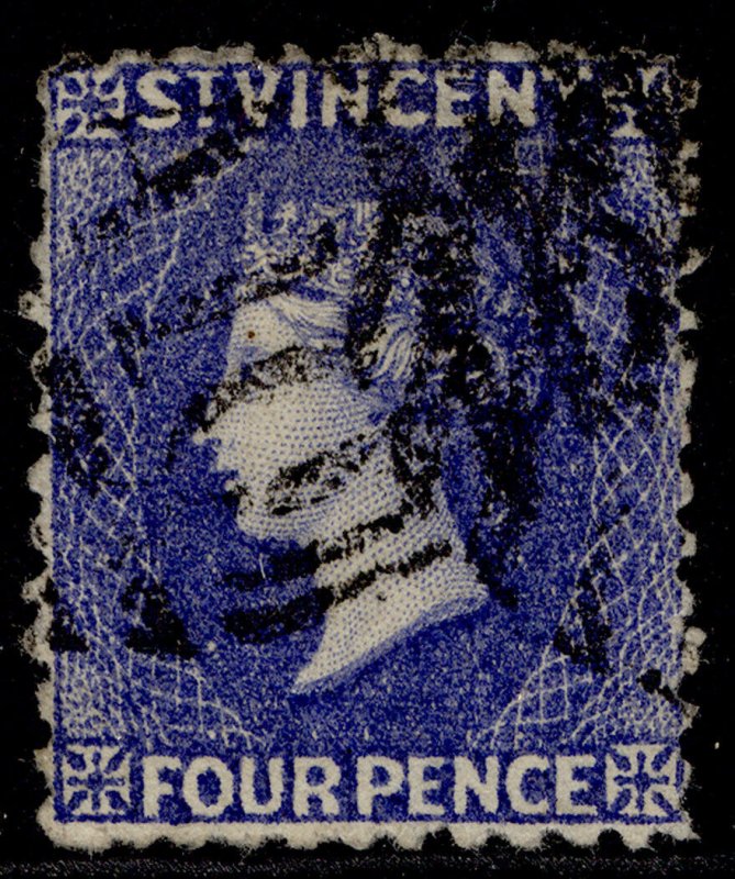 ST. VINCENT QV SG43x, 4d ultramarine-blue, USED. Cat £24. WMK REVERSED