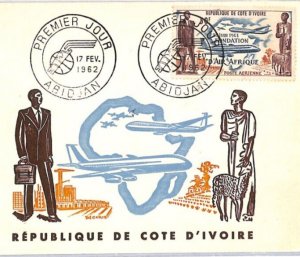 IVORY COAST FDC *AIR AFRIQUE* 1962 Abidjan 50f Air Stamp First Day Card YW21