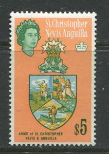 St. KITTS-NEVIS-Scott 160 - QEII - Definitives-1963- MVLH - Single $5.00c Stamp