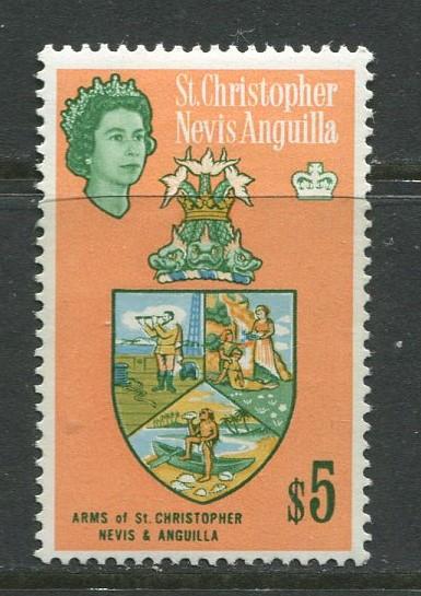 St. KITTS-NEVIS-Scott 160 - QEII - Definitives-1963- MVLH - Single $5.00c Stamp