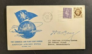 1945 London England First Flight Cover Boston MA American Airlines Pilot Signed