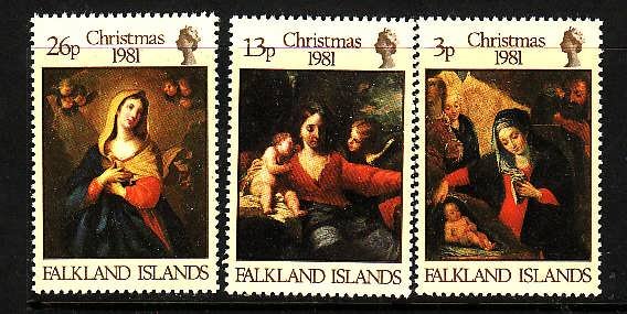 Falkland Islands-Sc#331-3-unused NH set-Christmas-Paintings-id2-1981-