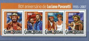 Guinea-Bissau Music Stamps 2015 MNH Luciano Pavarotti Princess Diana 4v M/S