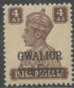 INDIA-Gwalior State Sc#123 1949 Ovpt. on 4a Chocolate KGVI OG Mint NH