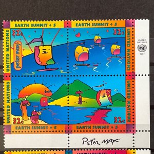 United Nations 1997 Earth Summit Blocks of 4 MNH, NY, Geneva, Vienna Peter Max 