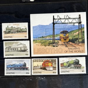 1984 Lesotho Trains Railways of the World Sc# 453-8 Includes Souvenir Sheet MNH