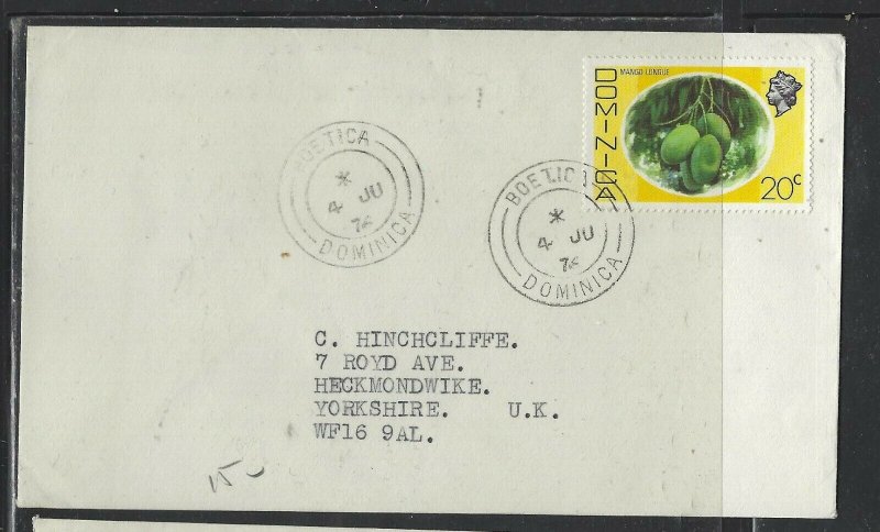 DOMINICA COVER (P1902B) 1976 QEII 20C  BOETICA   TO ENGLAND